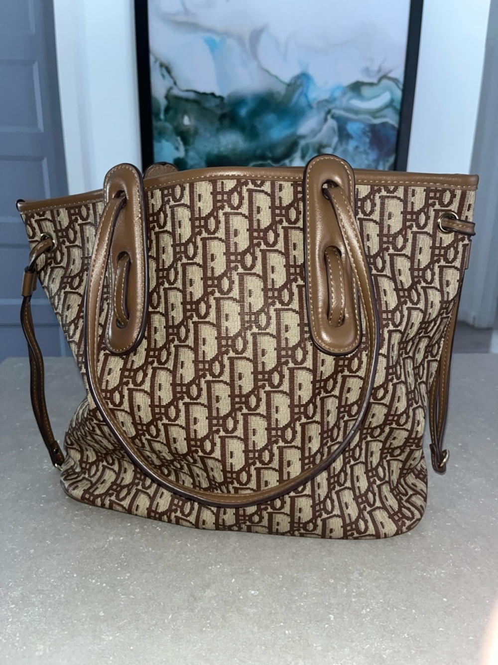 Brown and Cream Monogram Canvas Tote
